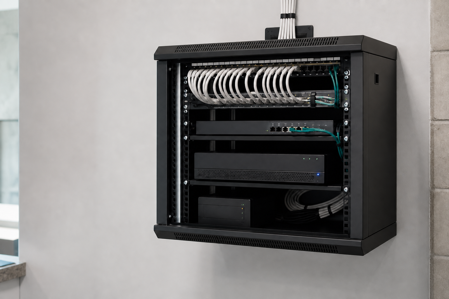 Baie informatique de vidéosurveillance avec câblage organisé